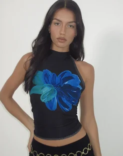 Diana Halterneck Top in Watercolour Flower Blue