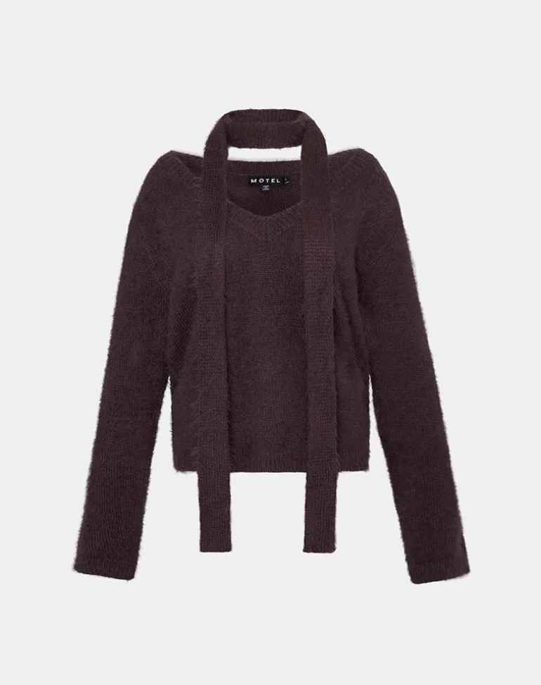 Dikara Jumper with Scarf in Knit Brown