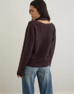 Dikara Jumper with Scarf in Knit Brown