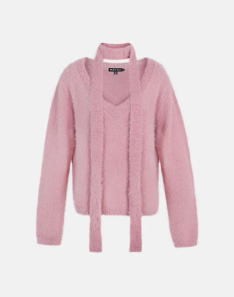 Dikara Jumper with Scarf in Knit Dusty Pink