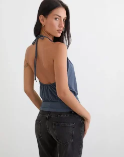 Diraka High Neck Top in Jersey Ocean Storm