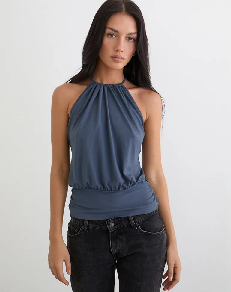 Diraka High Neck Top in Jersey Ocean Storm