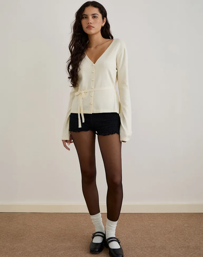 Divya Cardigan with Tie in Knit Cream