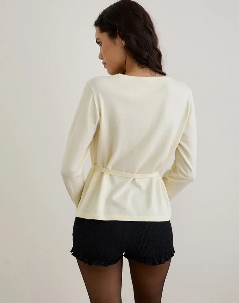 Divya Cardigan with Tie in Knit Cream
