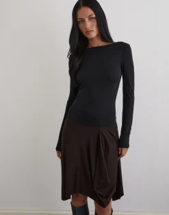 Diya Long Sleeve Twist Back Top in Cupro Black