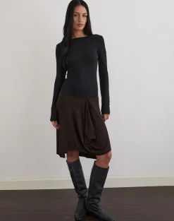 Diya Long Sleeve Twist Back Top in Cupro Black