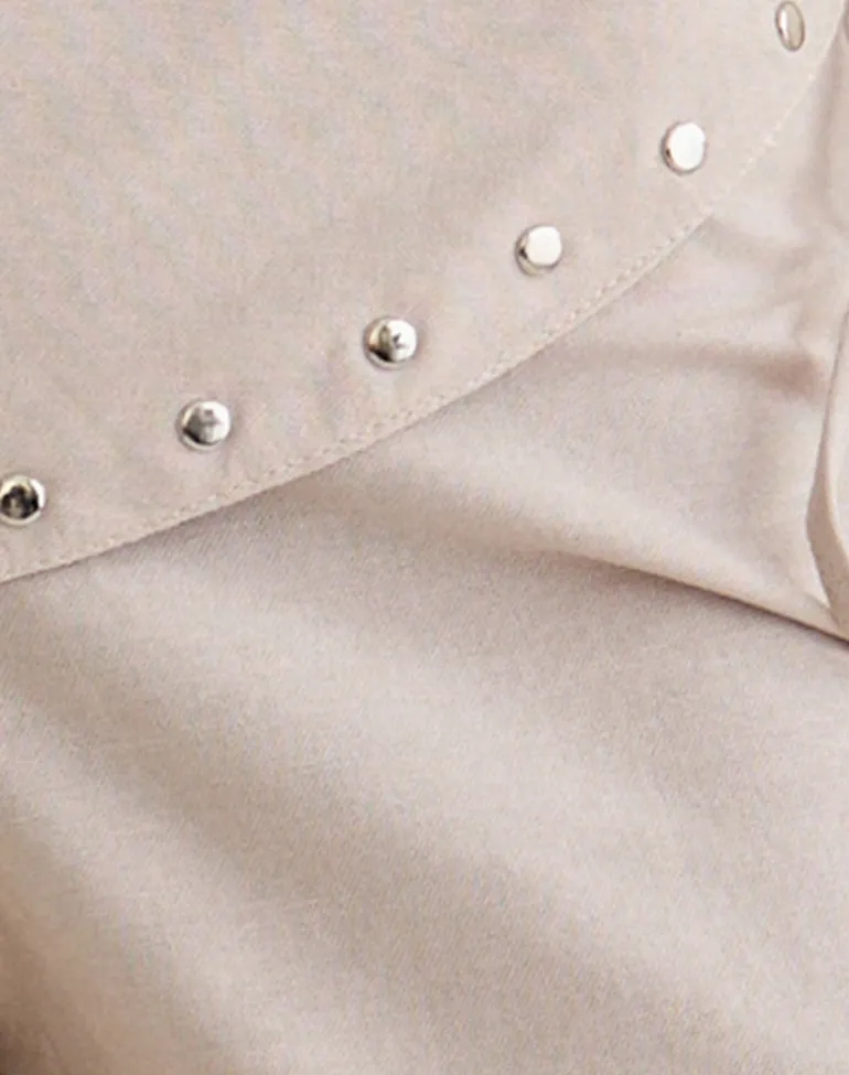 Doka Trouser in Stone Linen with Studs Trim