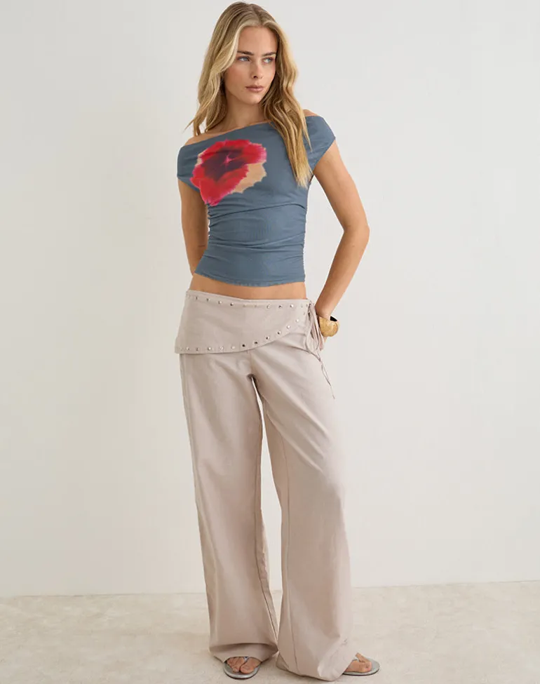 Doka Trouser in Stone Linen with Studs Trim