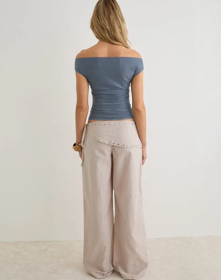 Doka Trouser in Stone Linen with Studs Trim