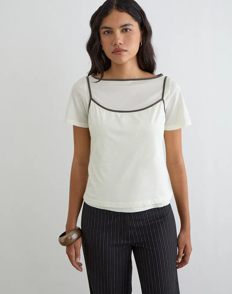 Dolman Tee in Vanilla Ice with Walnut Binding