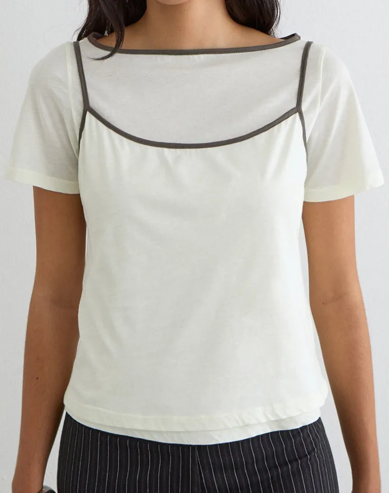 Dolman Tee in Vanilla Ice with Walnut Binding