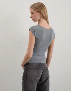 Dolores Wrap Top in Rayon Jersey Grey