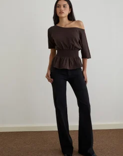 Domani Off the Shoulder Top in Chocolate