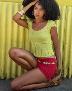 Domas Top with Tie in Knit Lemongrass