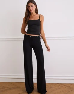 Dorala Low Rise Trousers with Eyelets in Black