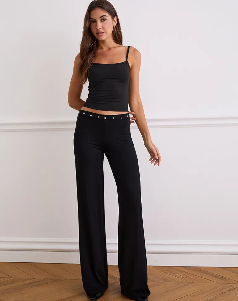 Dorala Low Rise Trousers with Eyelets in Black
