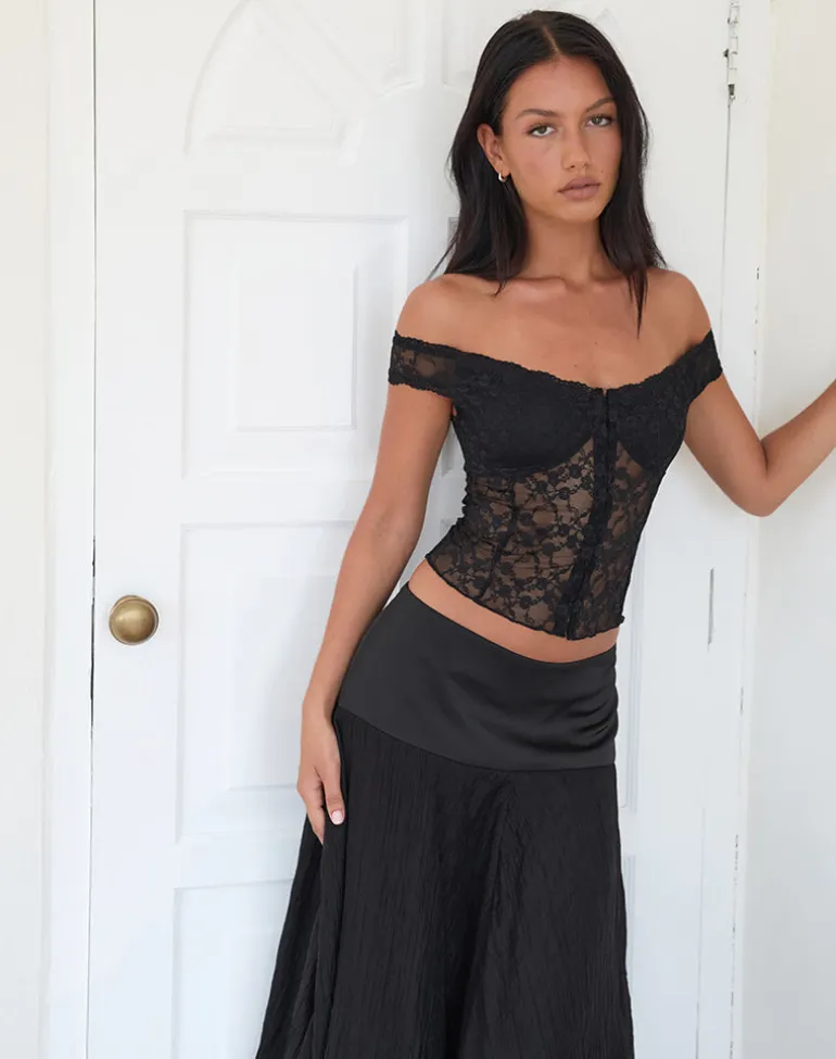 Dovica Corset Top in Black Canina Rose Lace
