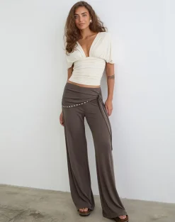 Dovina Trouser in Cupro Dark Brown