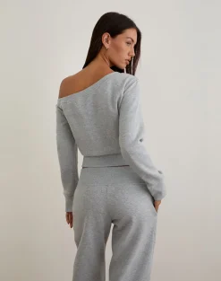 Doxia One Shoulder Sweatshirt in Grey Marl