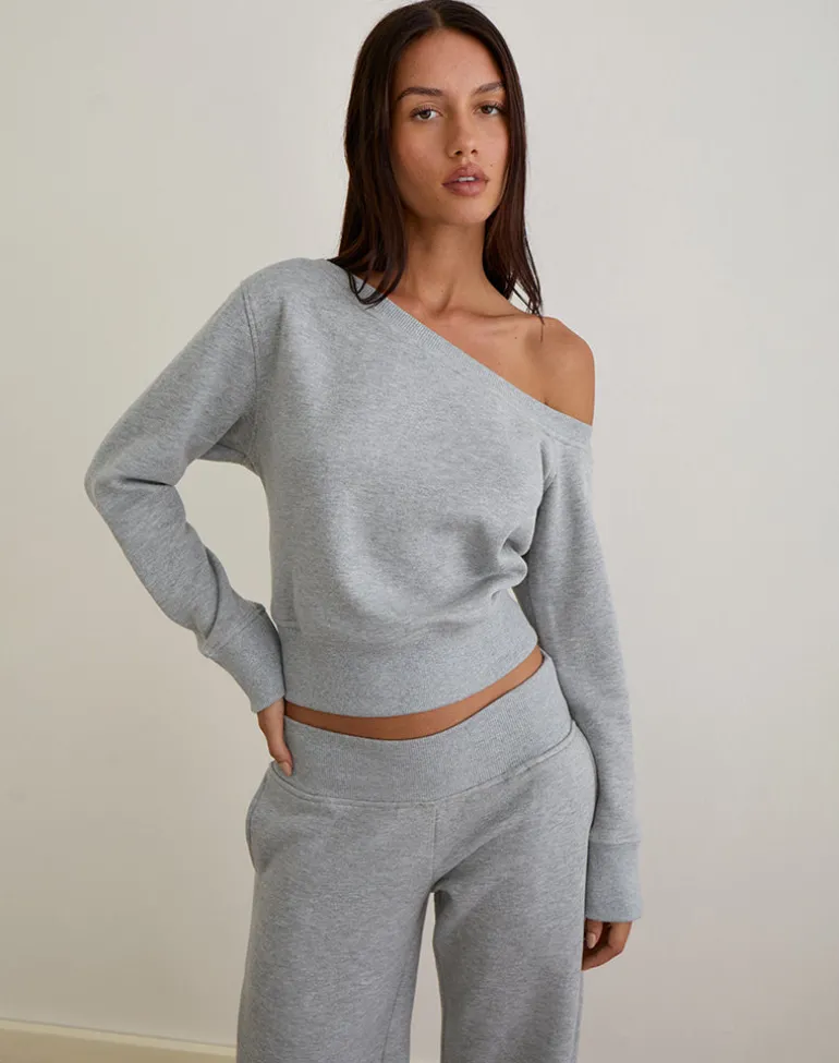 Doxia One Shoulder Sweatshirt in Grey Marl