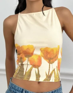 Dudley Vest Top in Buttermilk Blurry Tulip