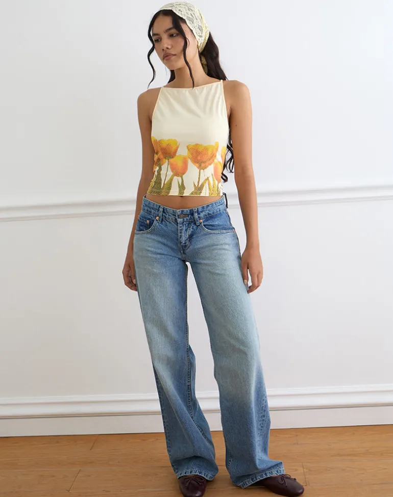 Dudley Vest Top in Buttermilk Blurry Tulip
