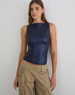 Dudley Vest Top in Drape Sequin Navy
