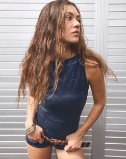 Dudley Vest Top in Drape Sequin Navy