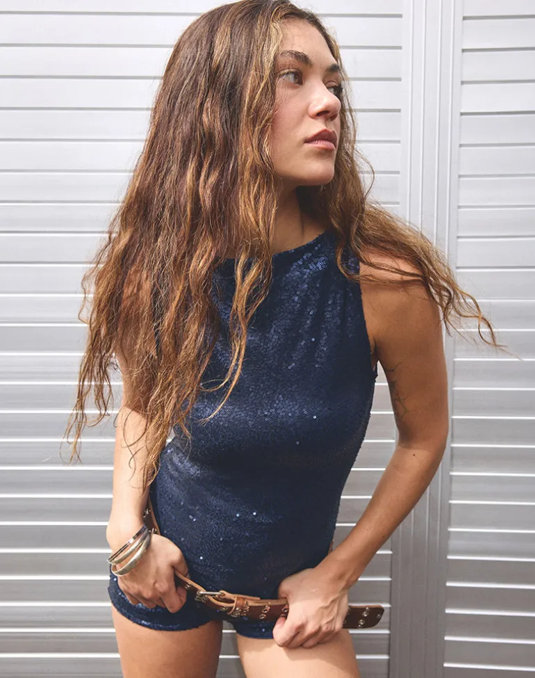 Dudley Vest Top in Drape Sequin Navy