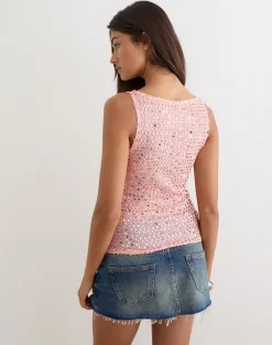 Dudley Vest Top in Sequin Knit Peach