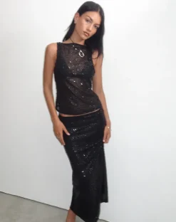 Dudley Vest Top in Sequin Knit Black