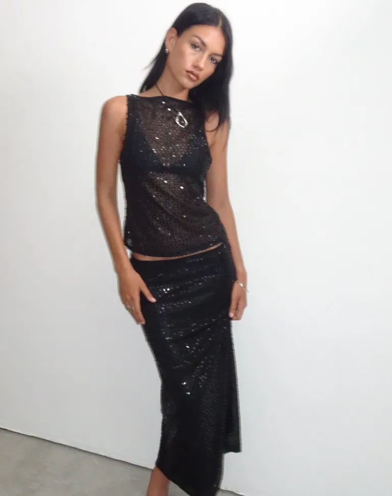 Dudley Vest Top in Sequin Knit Black