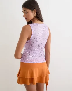Dudley Vest Top in Sequin Knit Lilac