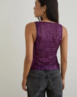 Dudley Vest Top in Sequin Knit Plum Wine