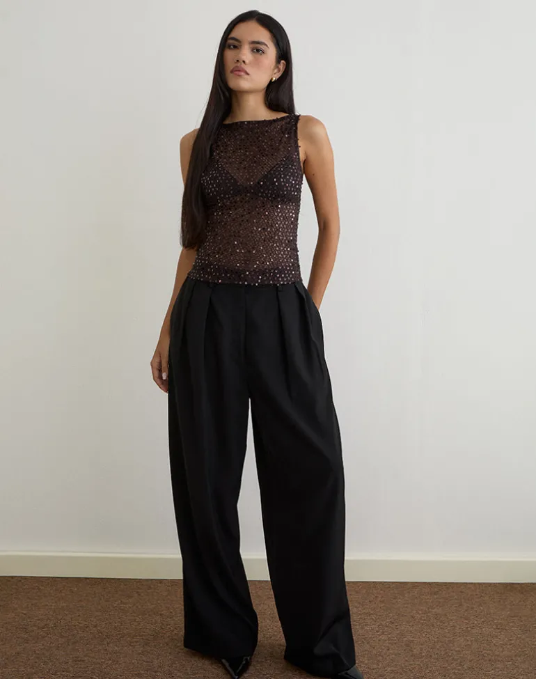 Dudley Vest Top in Sequin Knit Coffee