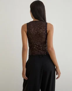 Dudley Vest Top in Sequin Knit Coffee