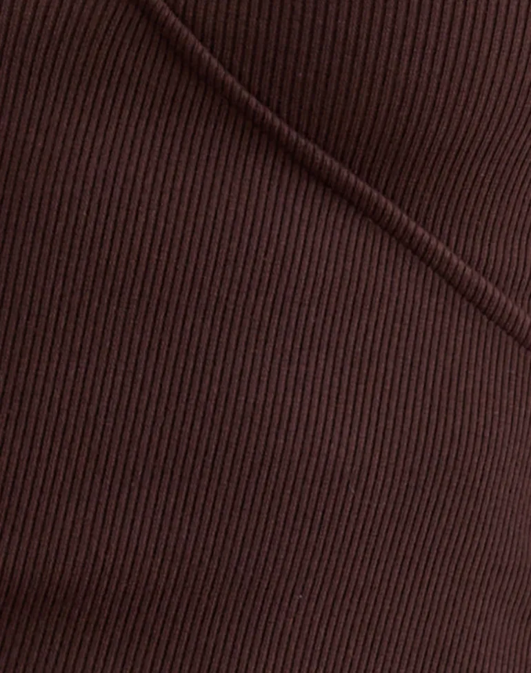 Dulcet Ribbed Plunge Top in Chocolate Brown