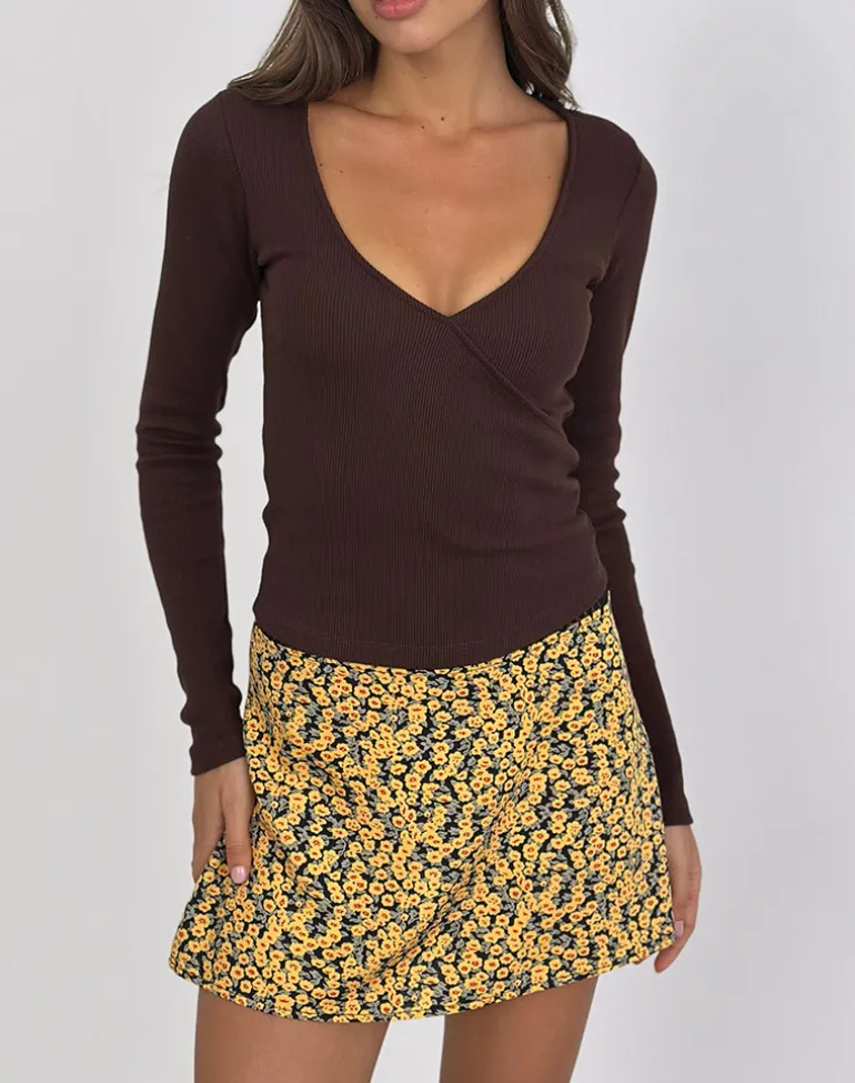 Dulcet Ribbed Plunge Top in Chocolate Brown