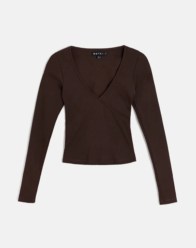 Dulcet Ribbed Plunge Top in Chocolate Brown