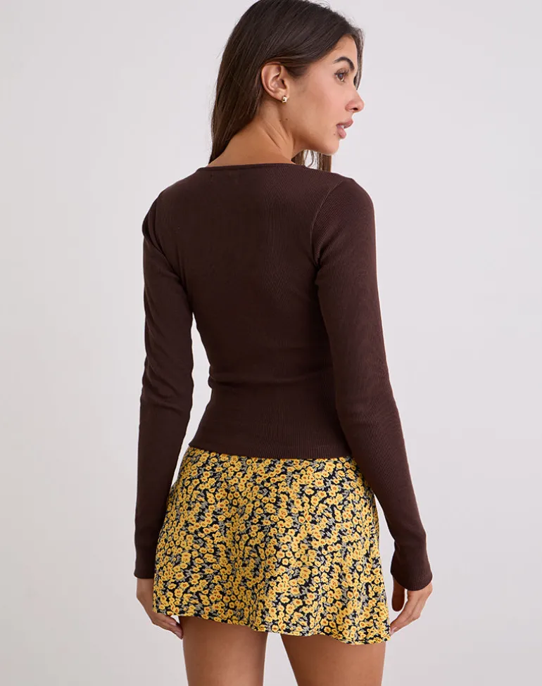 Dulcet Ribbed Plunge Top in Chocolate Brown