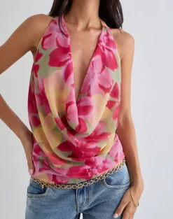 Duma Cowl Halter Top in Bold Multi Colour Floral
