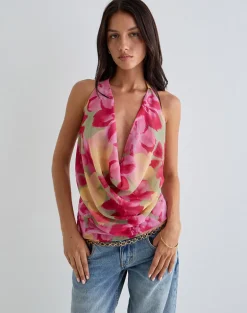 Duma Cowl Halter Top in Bold Multi Colour Floral