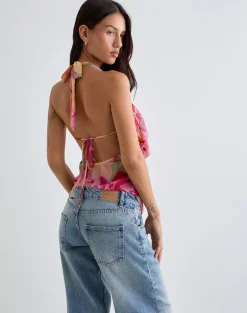Duma Cowl Halter Top in Bold Multi Colour Floral