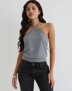 Dyilla Arrow Neck Top in Grey