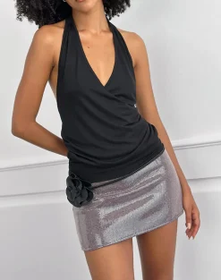 Earline Mini Skirt in Sequin Check Brown