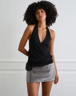 Earline Mini Skirt in Sequin Check Brown