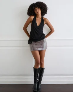 Earline Mini Skirt in Sequin Check Brown