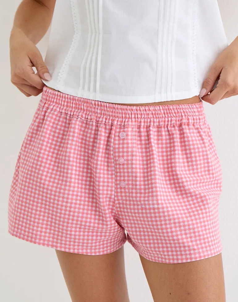 East Boxer Short in Mini Gingham Peach