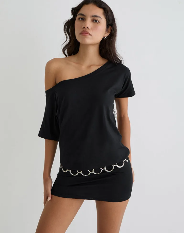 Edwina Off The Shoulder Mini Dress in Black