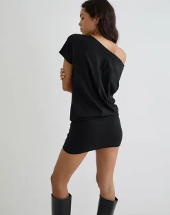 Edwina Off The Shoulder Mini Dress in Black
